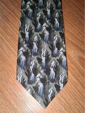 VINTAGE 1996 Jerry Garcia Silk Tie Green Gray Art Wide